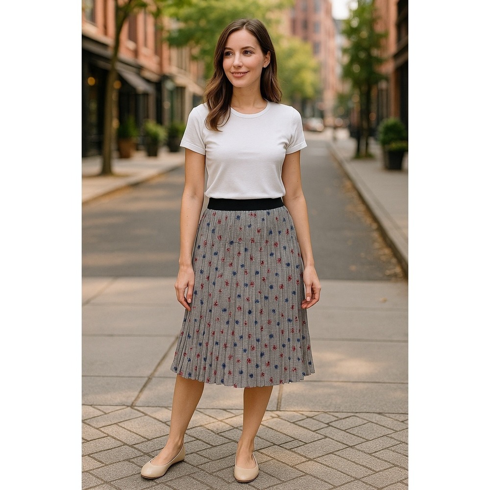 Elle Pleated Floral Skirt NWT Pull-On Elastic Waist XL‎